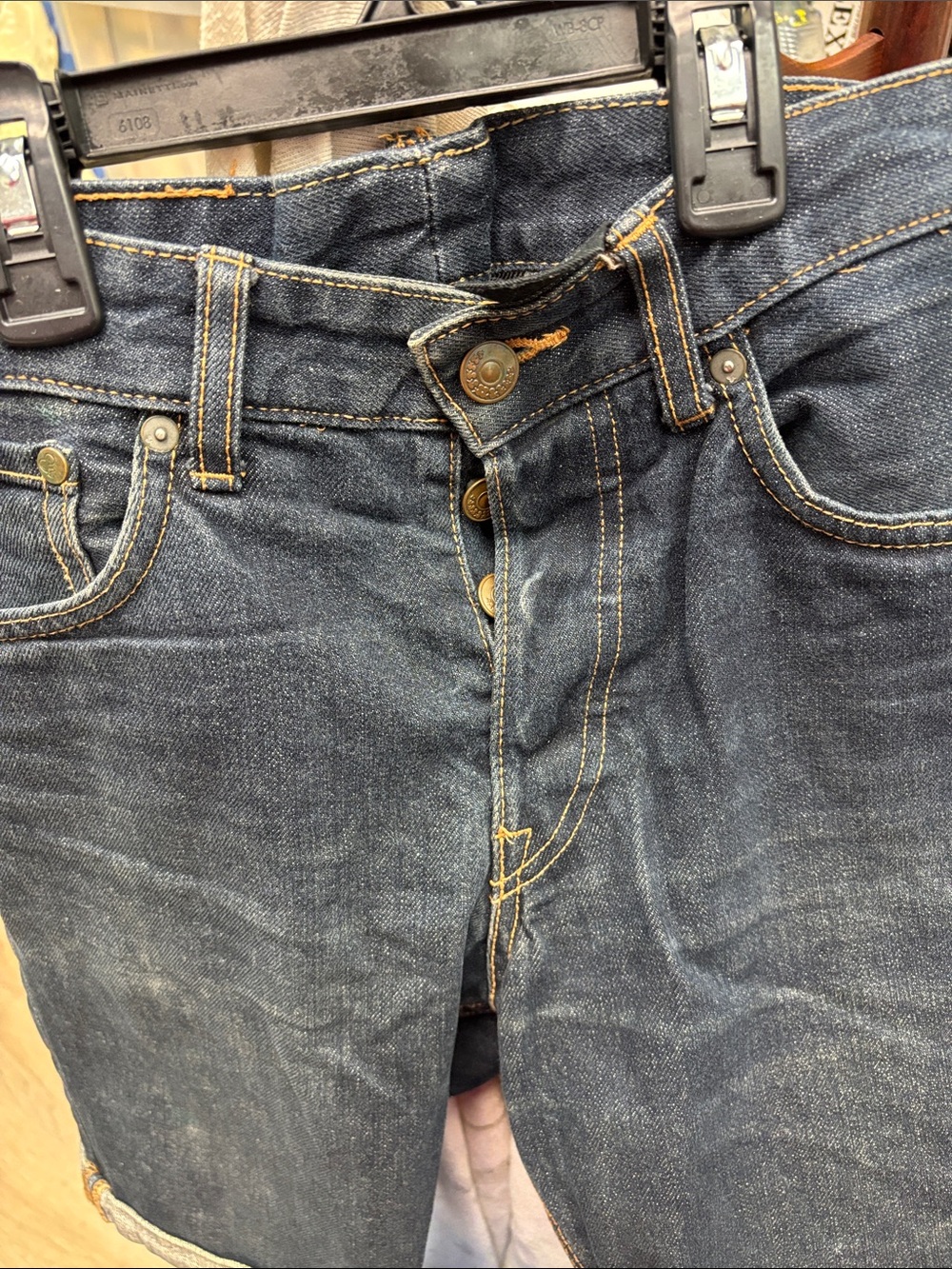 H&M Dark Blue Slim Straight Jeans with Contrast Stitching